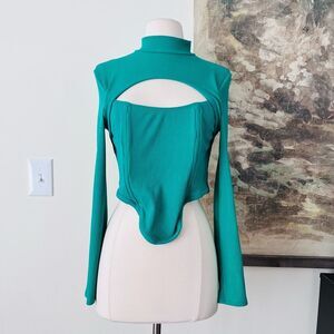 Pretty Little Thing Shape Ribbed Turtleneck Cutout Long Sleeve Top Size 10